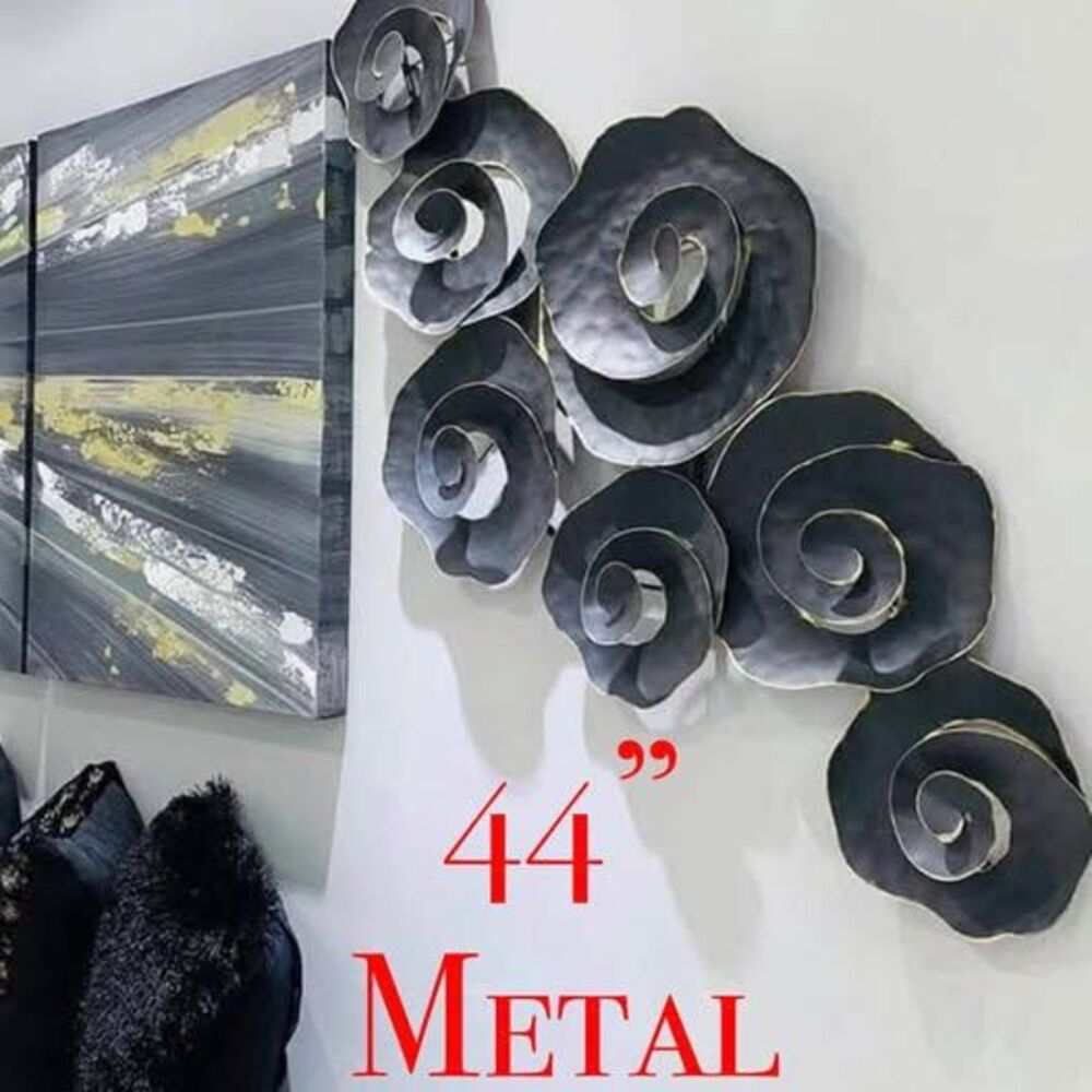 44" Spiral Rose Wall Art Abstract Flowers Black Gold Metal EUC